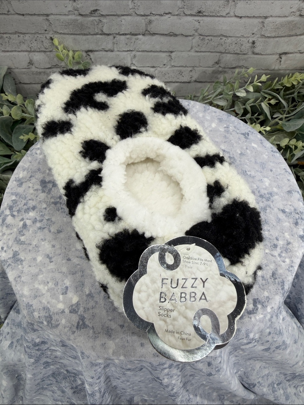 FUZZY BABBA - Black & White Animal Print Ballerina Style Slippers - WMS 9M 🖤 NWT